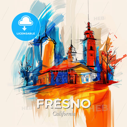 Vibrant Fresno, California - A Painting Of A Building - Square format print template