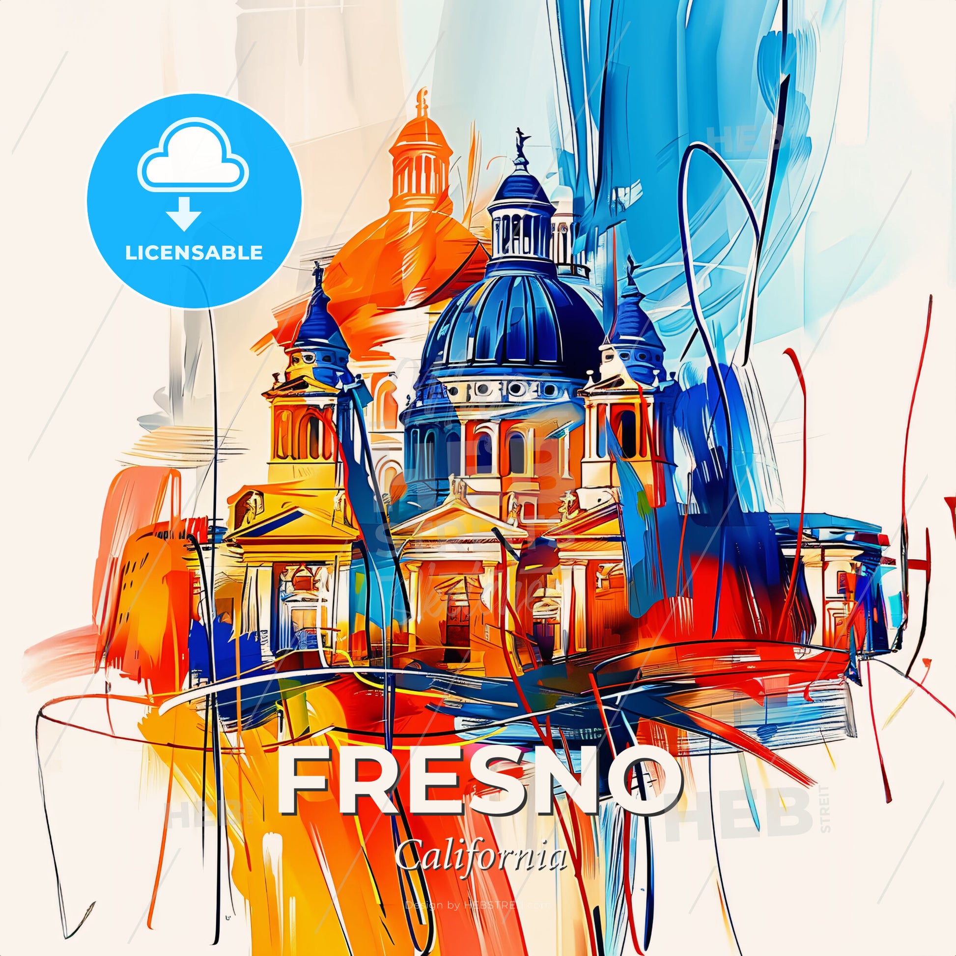 Vibrant Fresno, California - A Painting Of A Building With A Dome And A Dome - Square format print template
