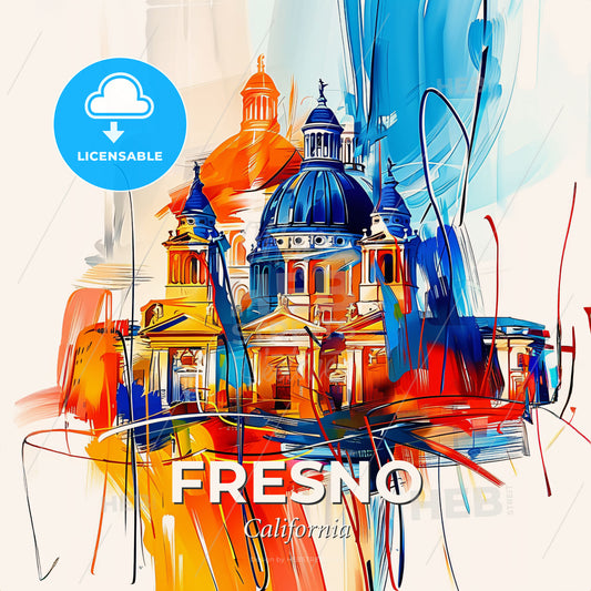 Vibrant Fresno, California - A Painting Of A Building With A Dome And A Dome - Square format print template