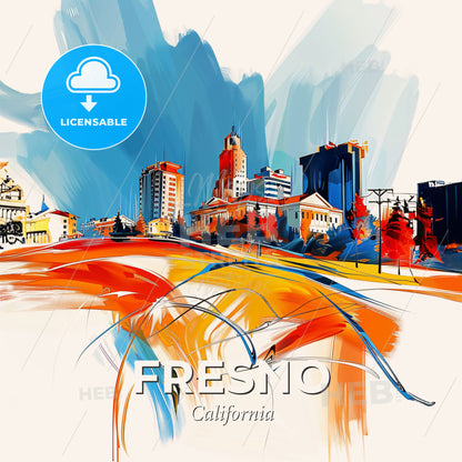 Vibrant Fresno, California - A Painting Of A City - Square format print template