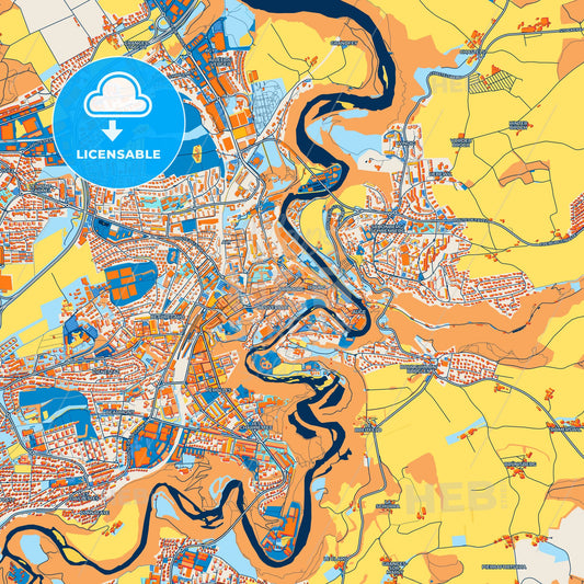 Colorful Fribourg Street Map with Labels and Buildings