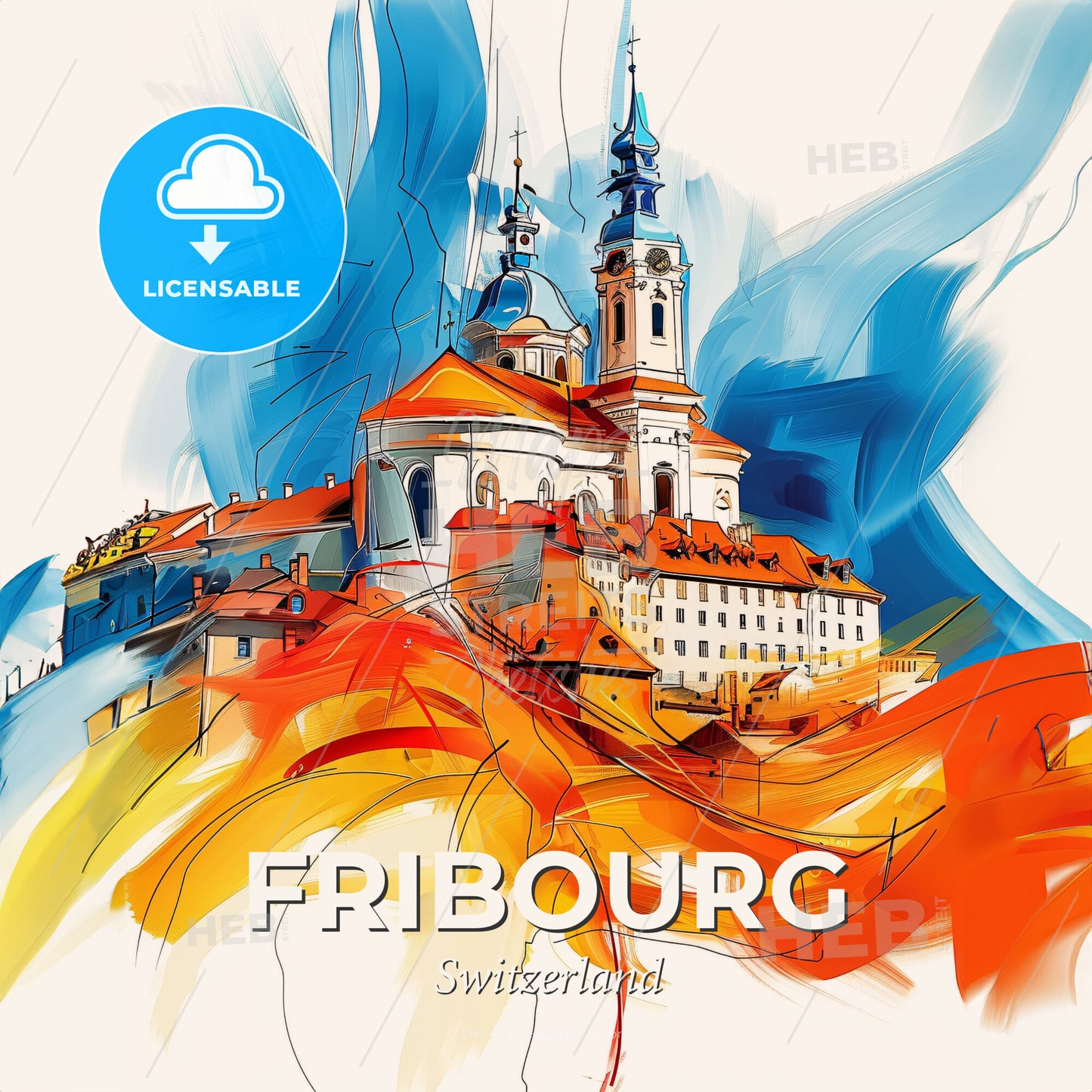 Vibrant Fribourg, Switzerland - A Painting Of A Building - Square format print template