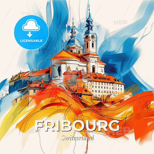 Vibrant Fribourg, Switzerland - A Painting Of A Building - Square format print template