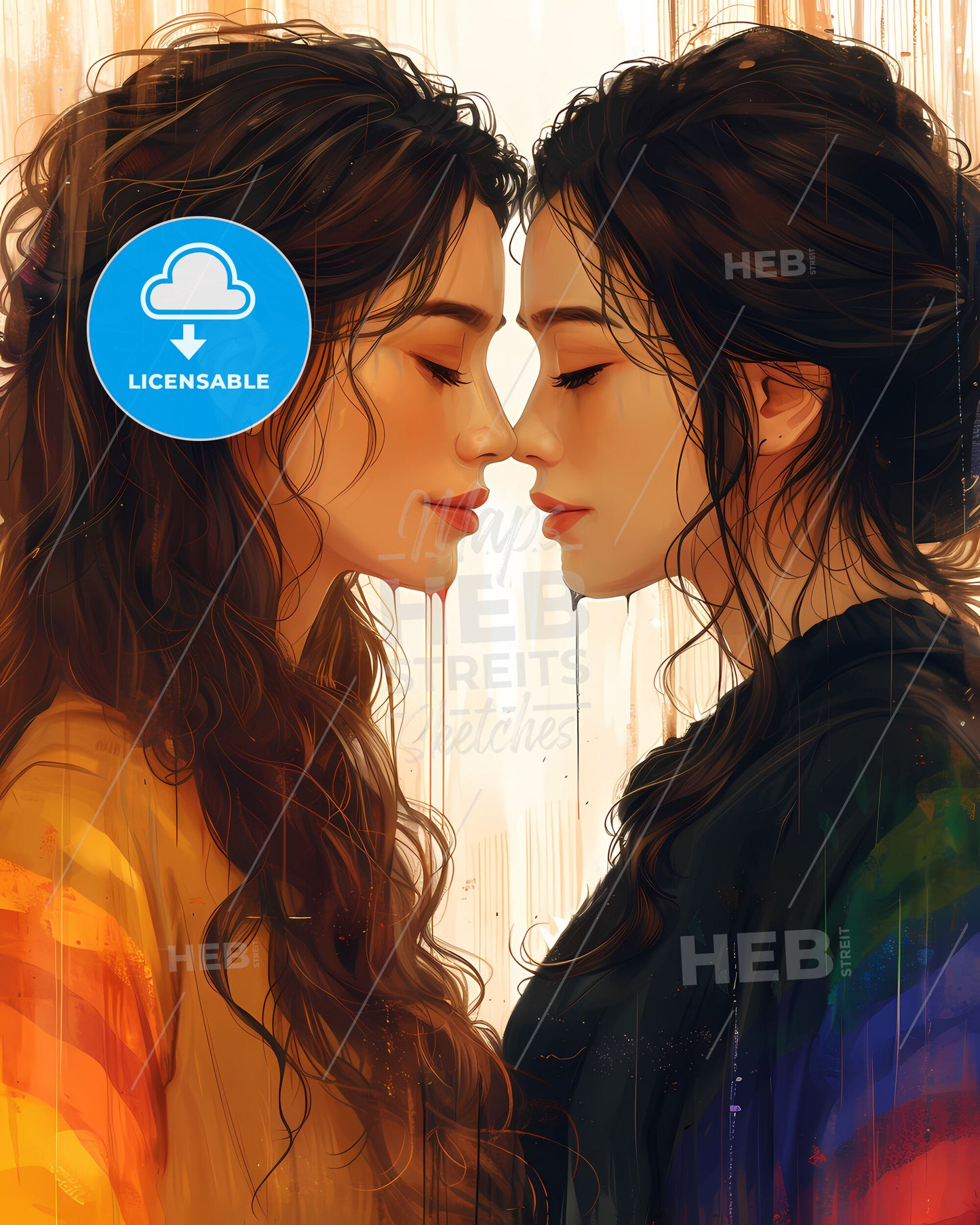 Friendship Day Celebration Poster Template Featuring Artistic Painting of Female Friends with Faces Juxtaposed