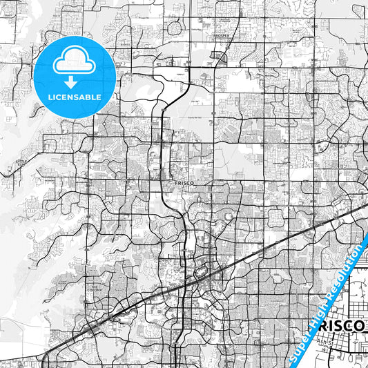 Frisco, Texas light map with streetnames, citynames and districts