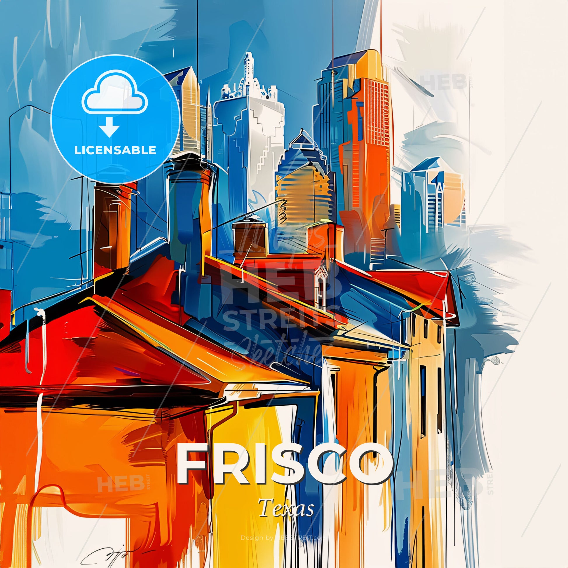 Vibrant Frisco, Texas - A Painting Of A City Skyline - Square format print template