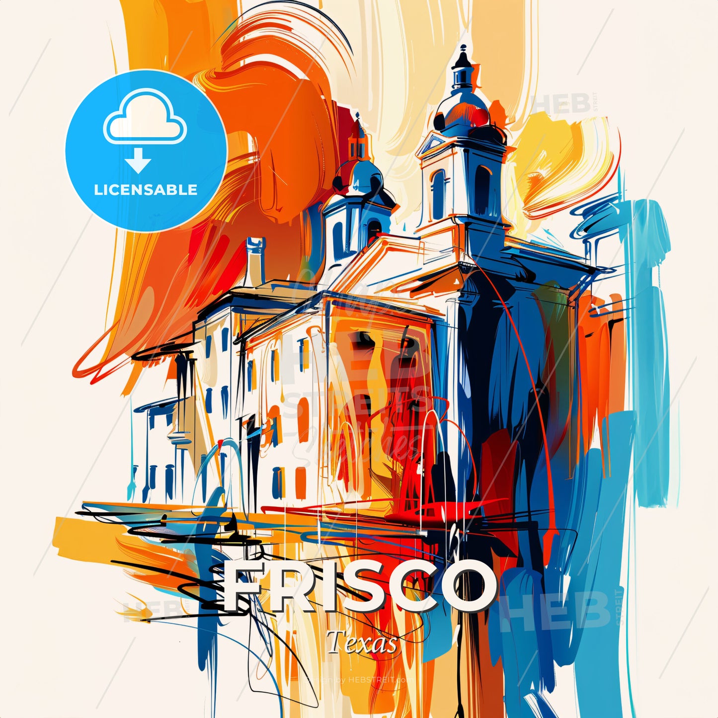 Vibrant Frisco, Texas - A Painting Of A Building - Square format print template