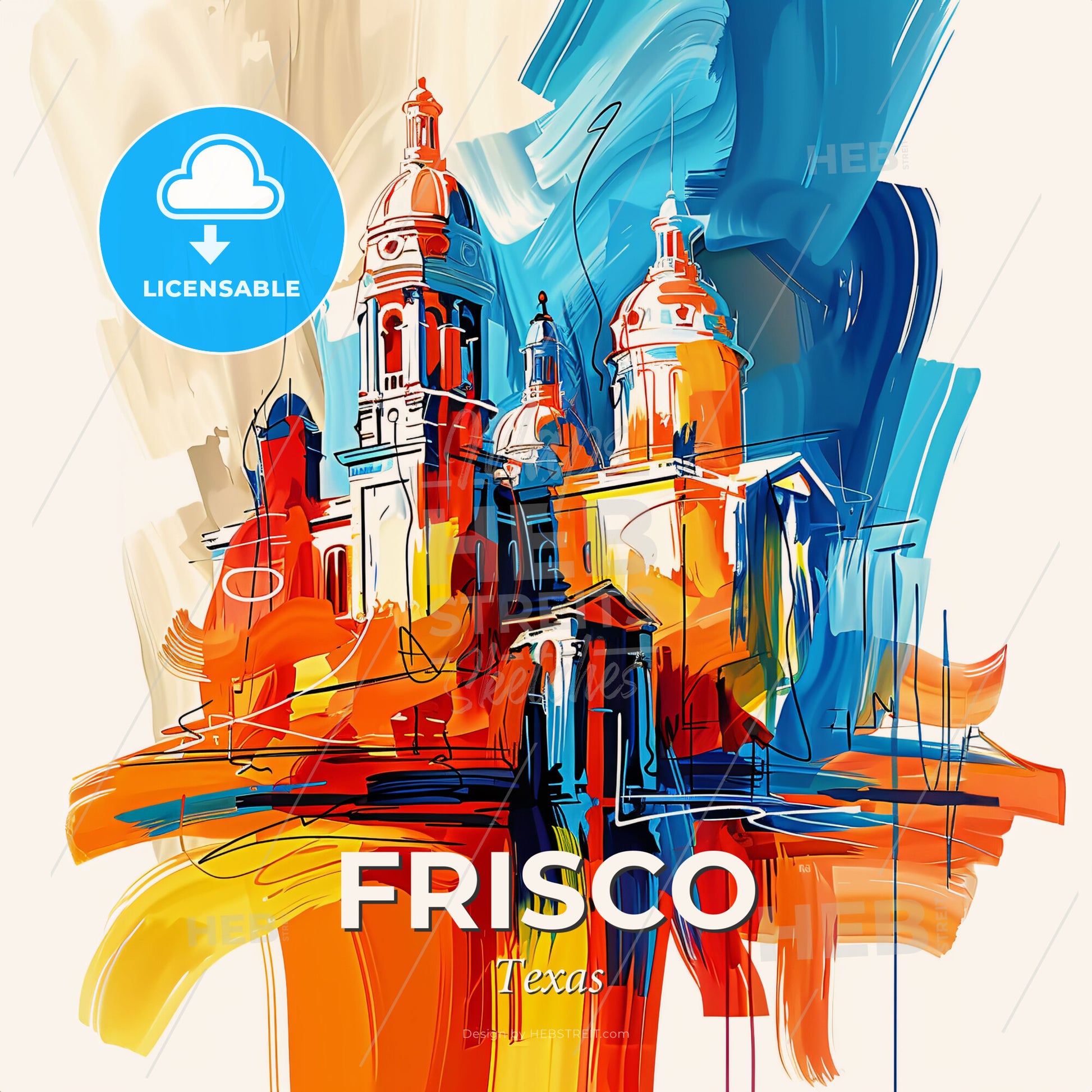 Vibrant Frisco, Texas - A Painting Of A Building - Square format print template