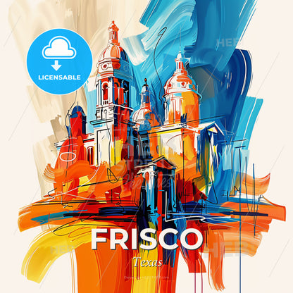 Vibrant Frisco, Texas - A Painting Of A Building - Square format print template