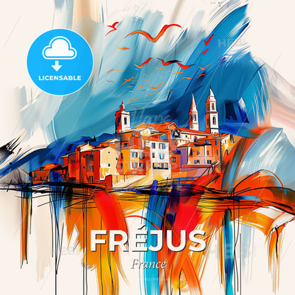 Vibrant Fréjus, France - A Painting Of A Town - Square format print template