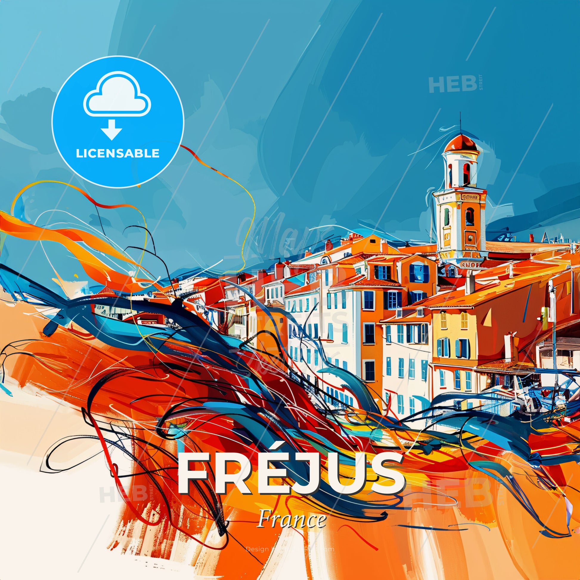 Vibrant Fréjus, France - A Colorful Painting Of A Building - Square format print template