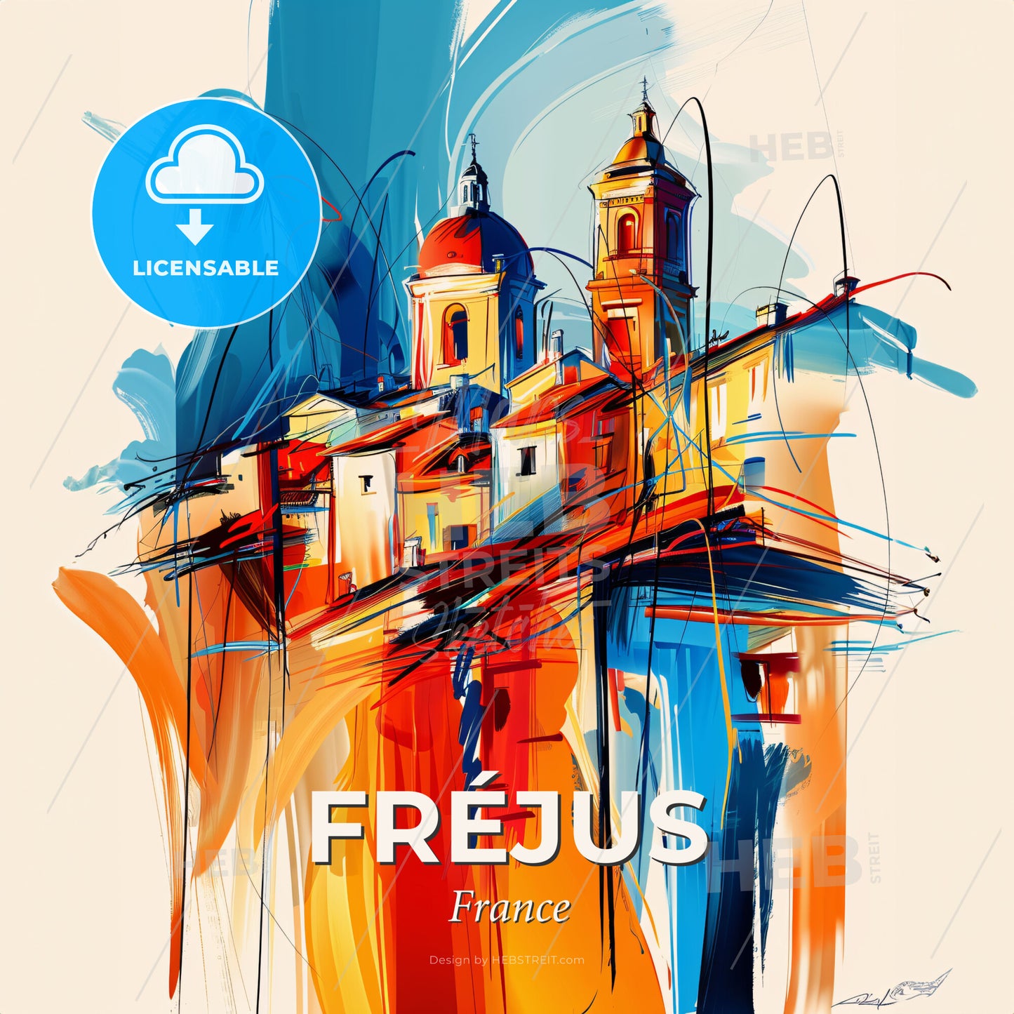 Vibrant Fréjus, France - A Painting Of A Building - Square format print template