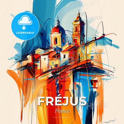 Vibrant Fréjus, France - A Painting Of A Building - Square format print template