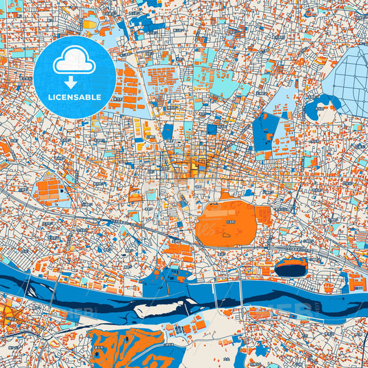 Colorful Fuchū Street Map with Labels and Buildings