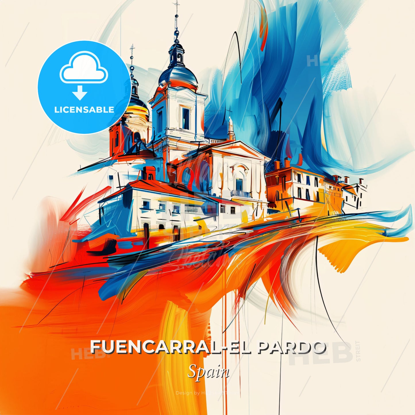 Vibrant Fuencarral-El Pardo, Spain - A Painting Of A Building - Square format print template