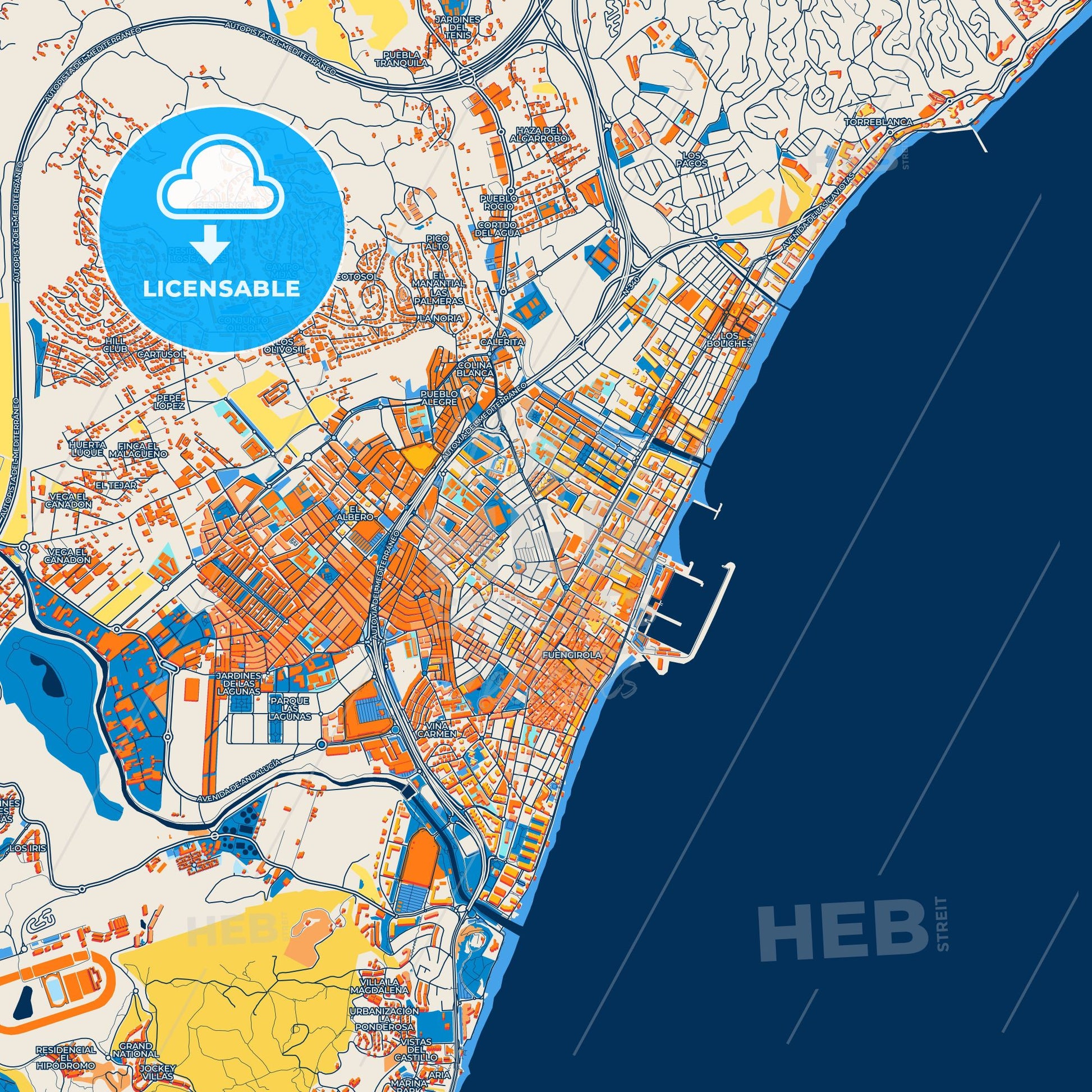 Colorful Fuengirola Street Map with Labels and Buildings