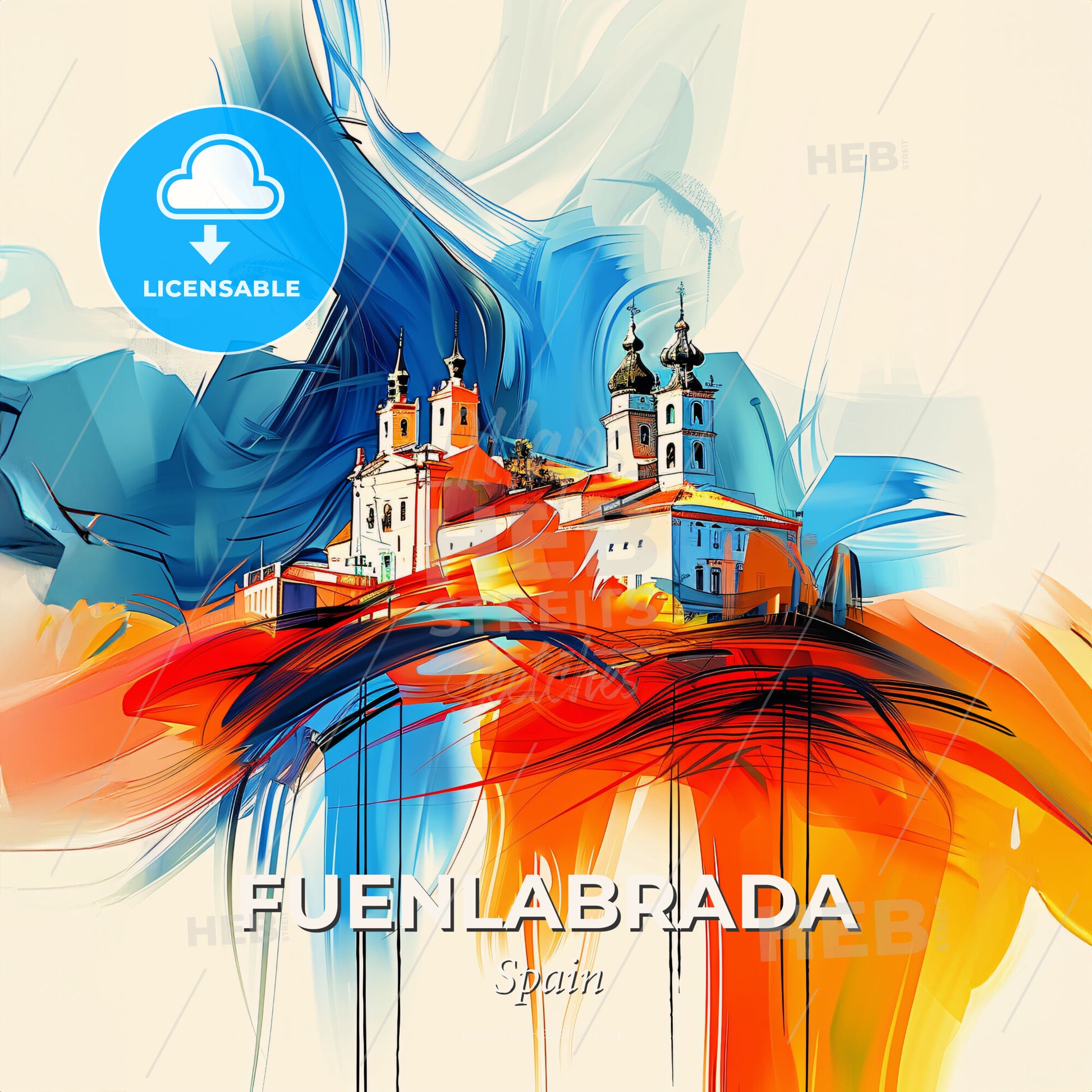 Vibrant Fuenlabrada, Spain - A Painting Of A Building With A Colorful Background - Square format print template