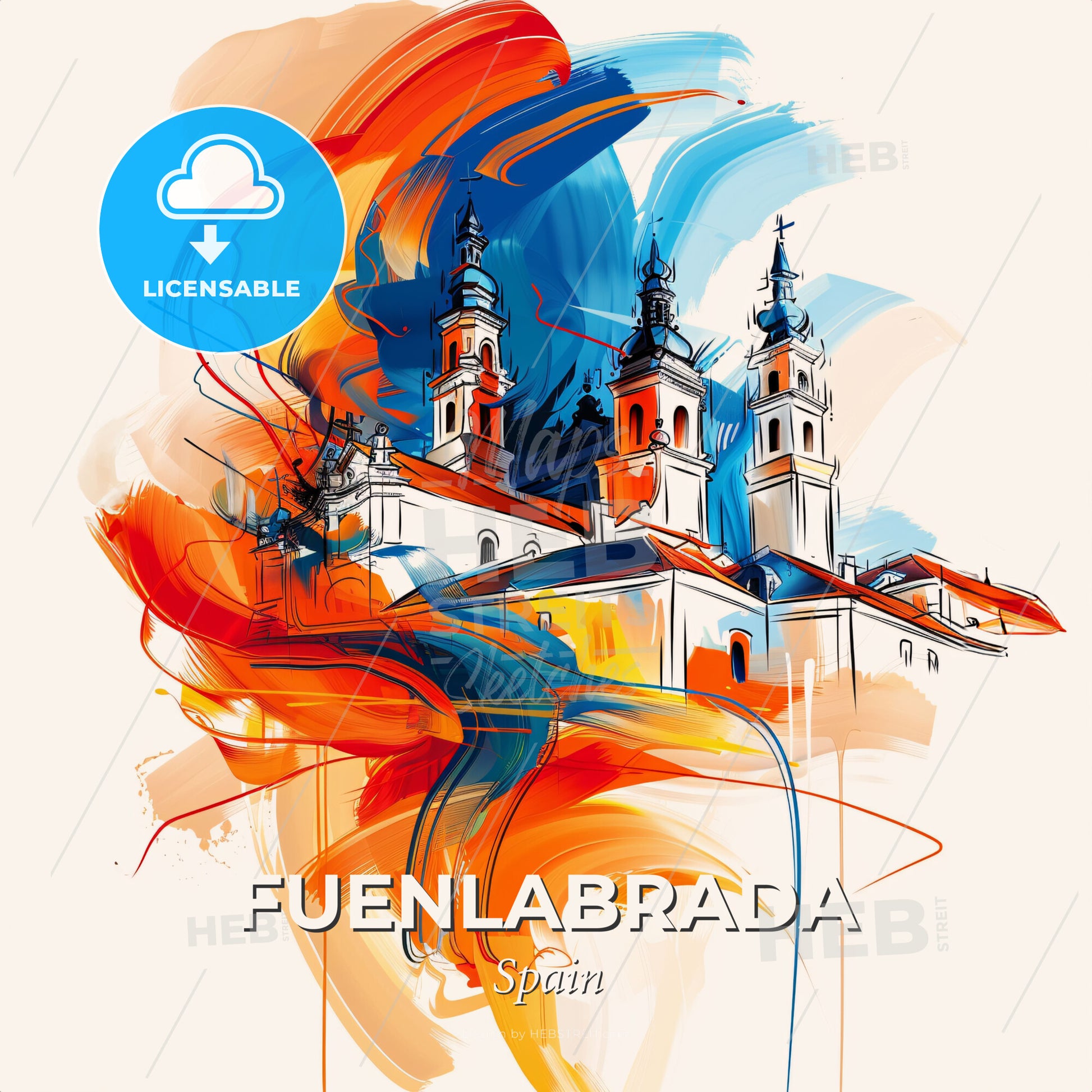Vibrant Fuenlabrada, Spain - A Painting Of A Building With Towers - Square format print template