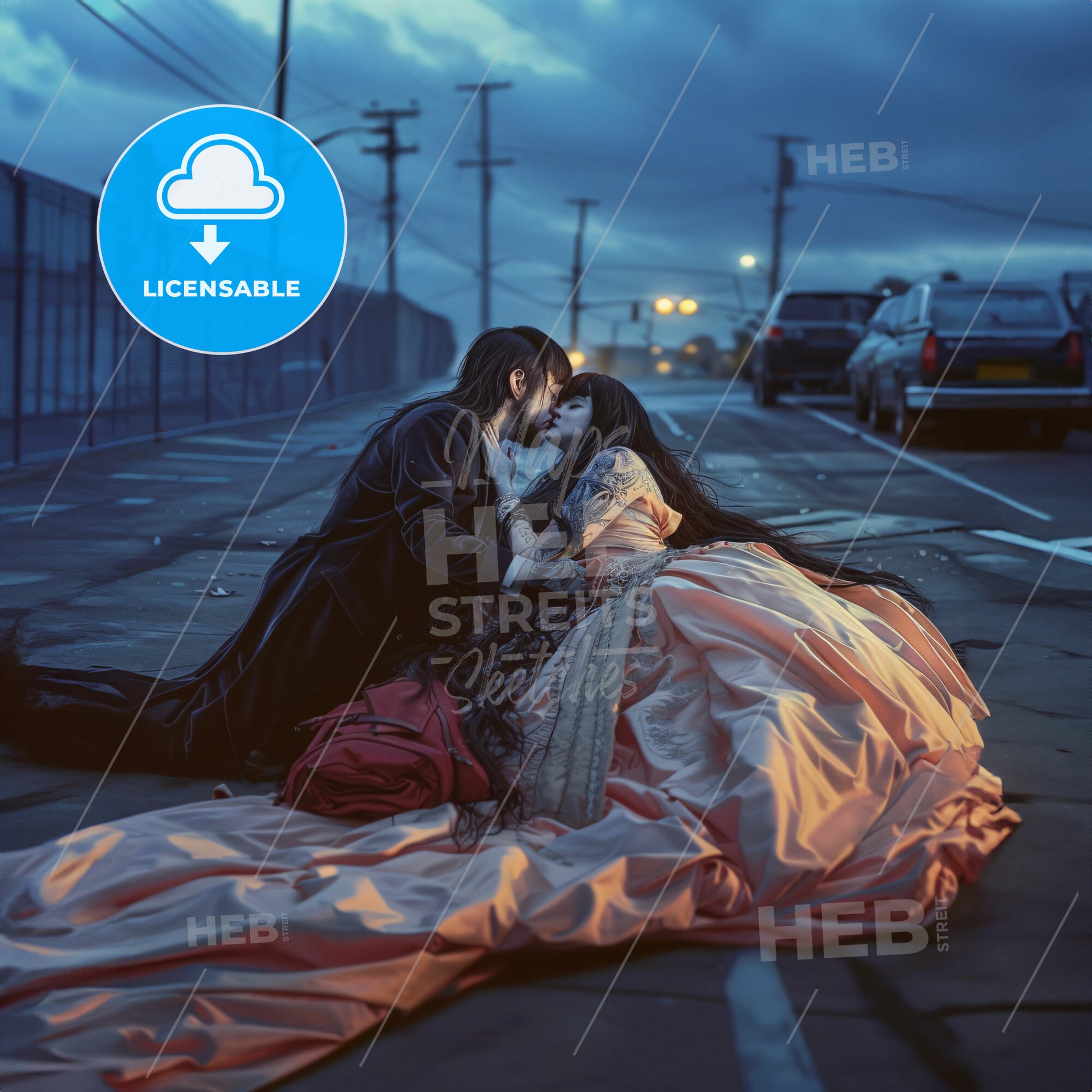 A Man And Woman Kissing On The Street