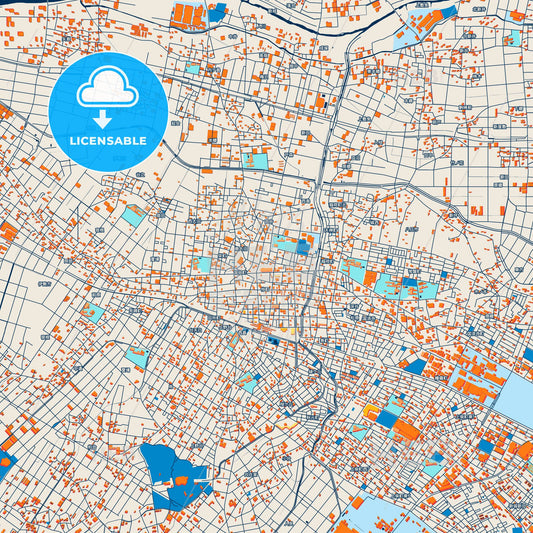 Colorful Fukaya Street Map with Labels and Buildings