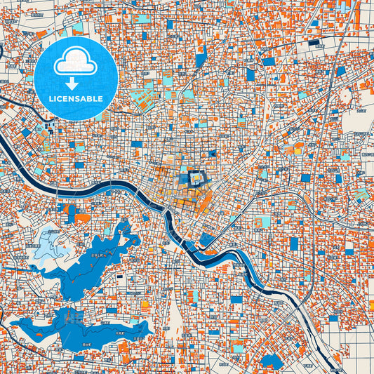 Colorful Fukui Street Map with Labels and Buildings