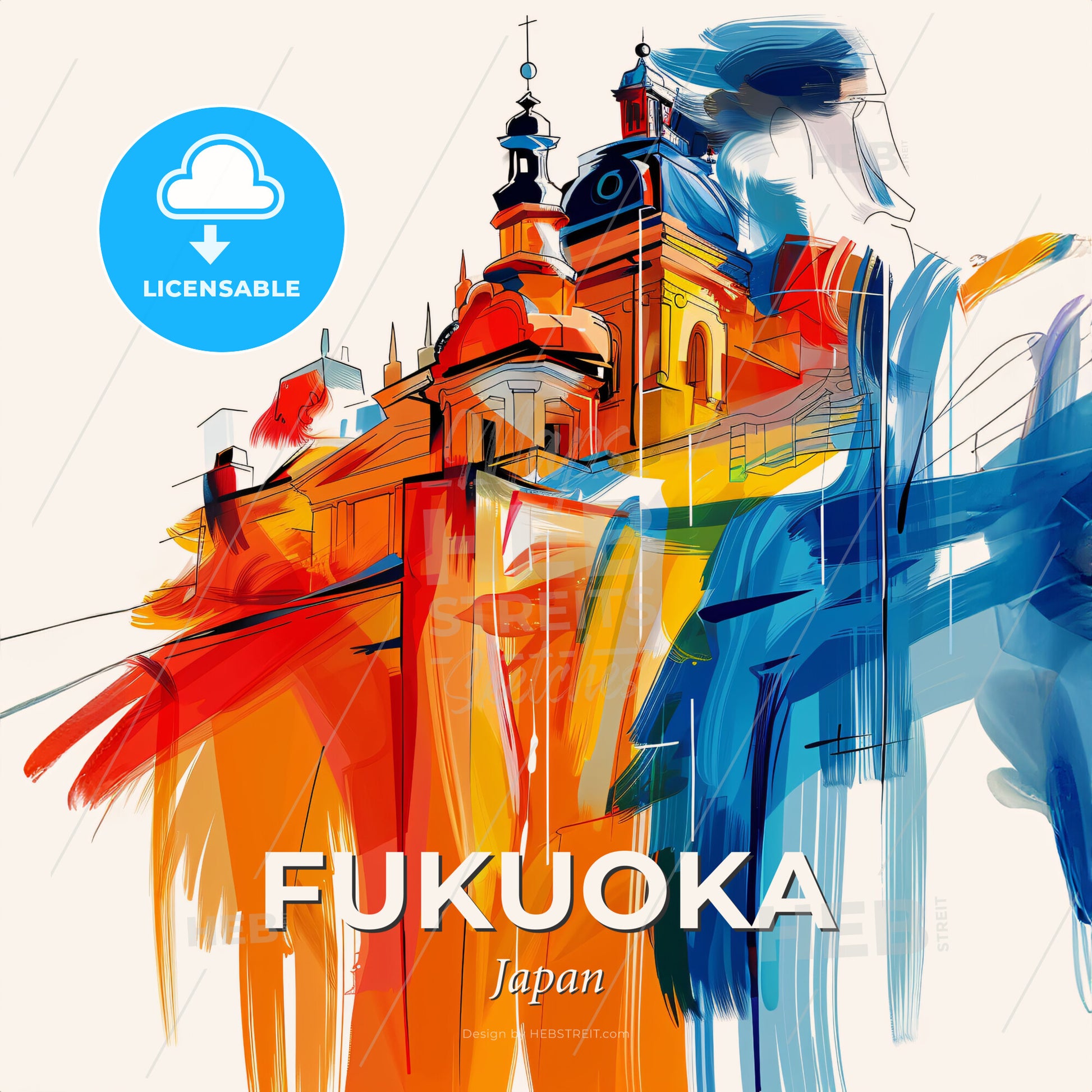 Vibrant Fukuoka, Japan - A Colorful Building With A Tower - Square format print template