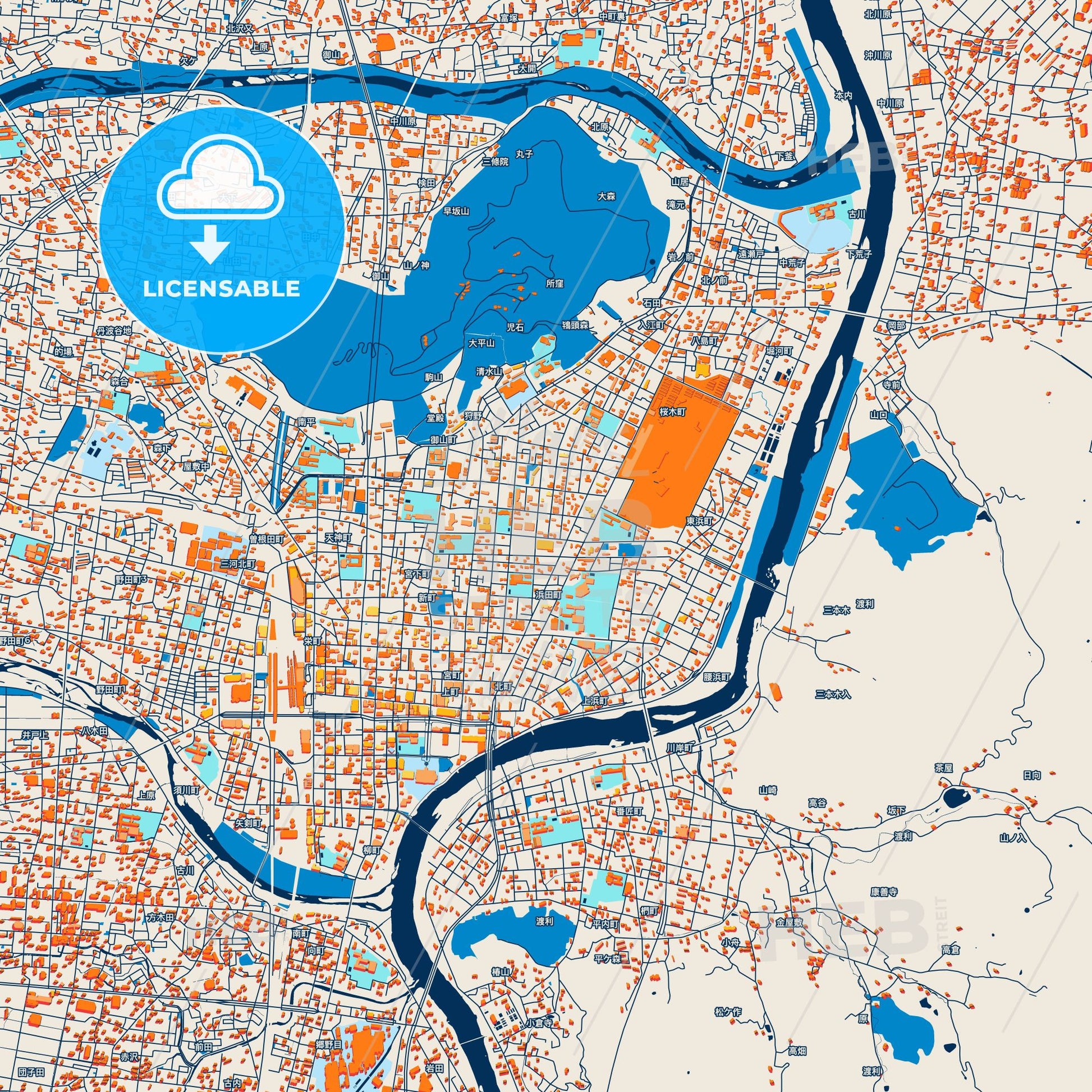 Colorful Fukushima Street Map with Labels and Buildings