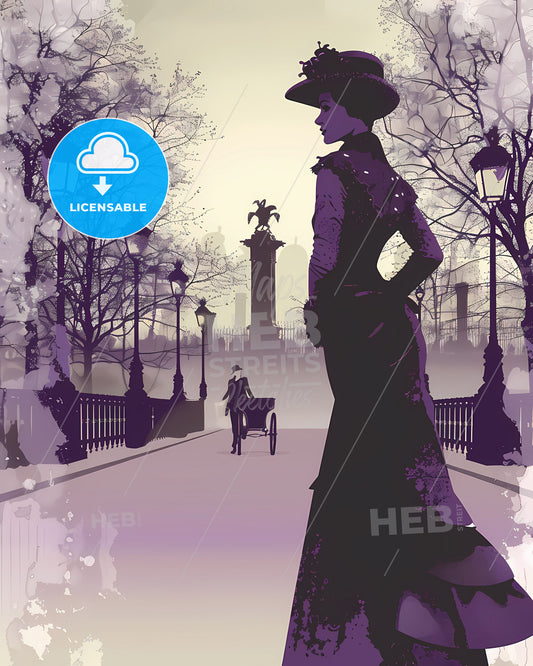 Romantic 1920s Girl on Champs Elysees: Handwritten Portrait, Retro Halftone, Cinematic Side View with Vibrant Art Focus