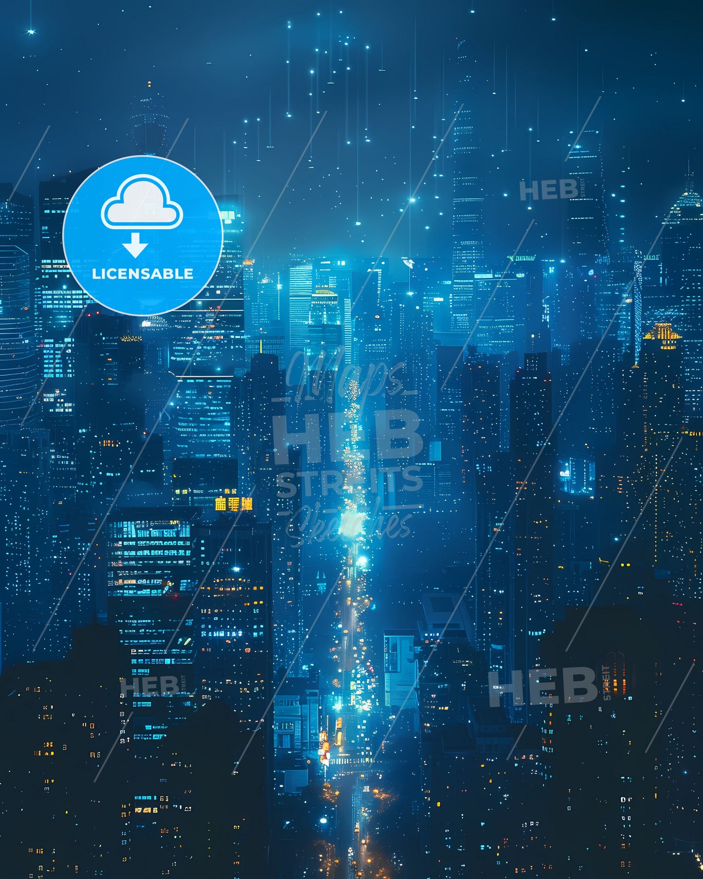 Light Blue and White Minimalist Architecture Painting of Shanghai City Skyline at Night in Low Detail X-ray Style with Black Background in 32K Resolution