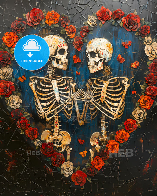 Surrealist Blue Red Botanical Bohemian Heart Skeleton Pop Art Frantza Wrightson Hands Bouquet