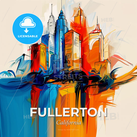 Vibrant Fullerton, California - A Colorful Cityscape With Many Buildings - Square format print template