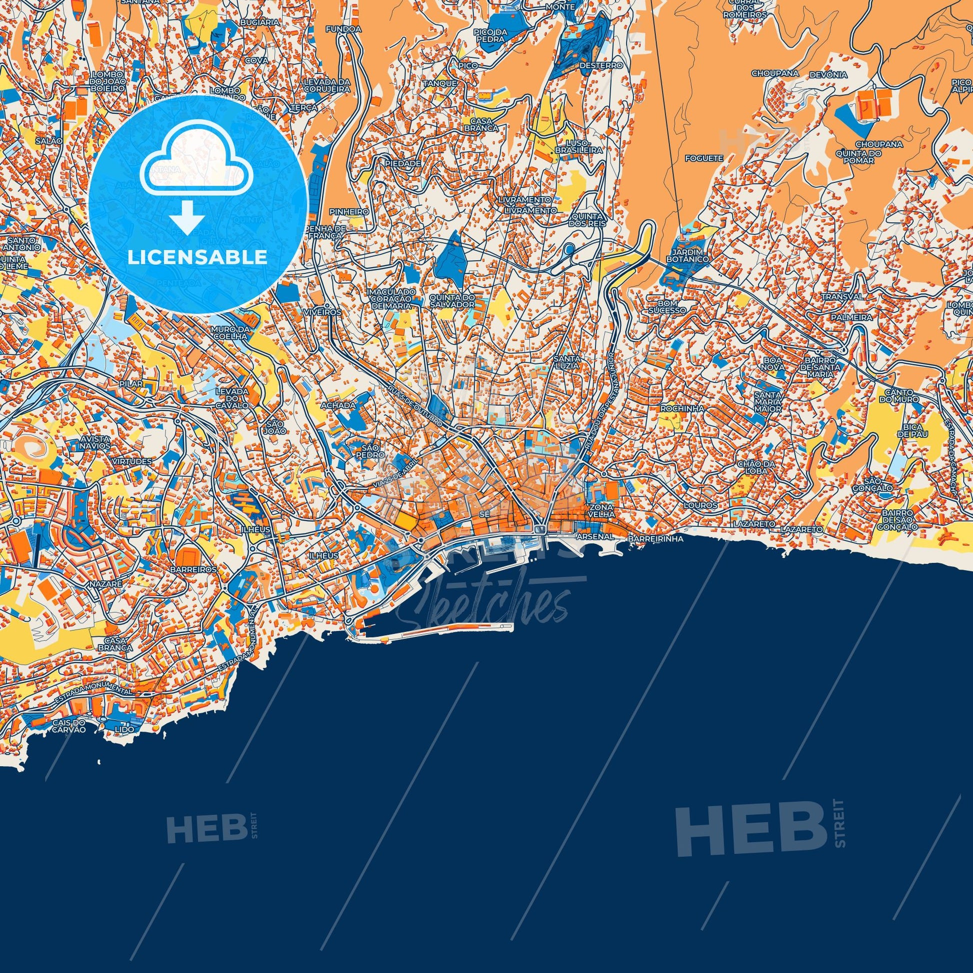 Colorful Funchal Street Map with Labels and Buildings