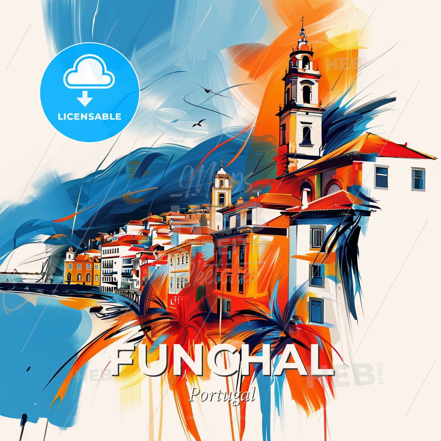 Vibrant Funchal, Portugal - A Painting Of A City - Square format print template