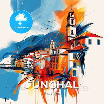 Vibrant Funchal, Portugal - A Painting Of A City - Square format print template