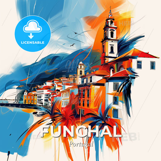 Vibrant Funchal, Portugal - A Painting Of A City - Square format print template