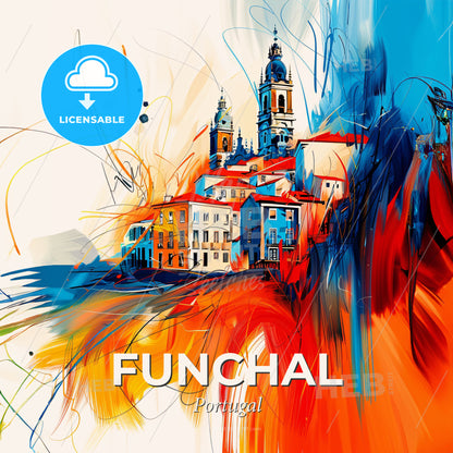 Vibrant Funchal, Portugal - A Colorful Painting Of A City - Square format print template