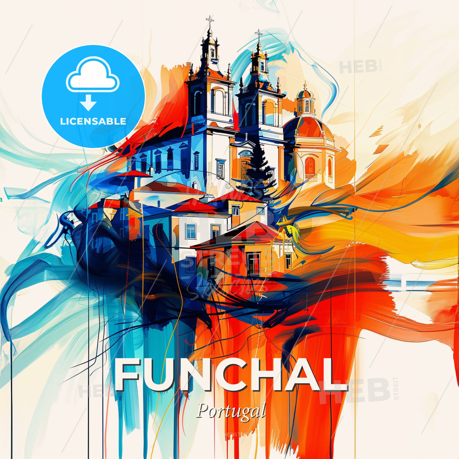 Vibrant Funchal, Portugal - A Painting Of A Building With Colorful Paint - Square format print template