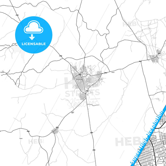 Funtua, Nigeria light map with streetnames, citynames and districts