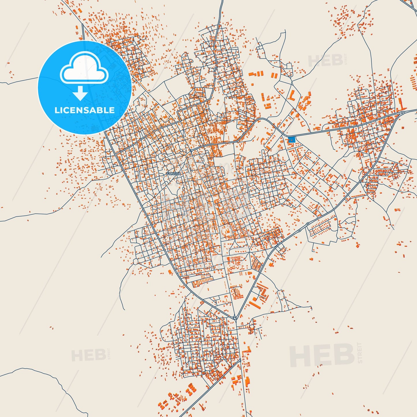 Colorful Funtua Street Map with Labels and Buildings