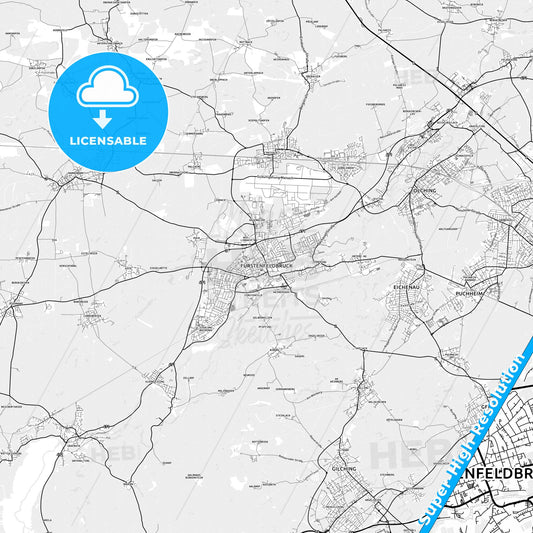 Furstenfeldbruck, Germany light map with streetnames, citynames and districts