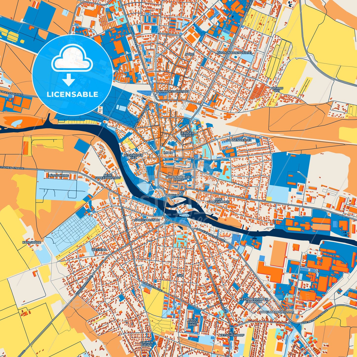 Colorful Furstenwalde/Spree Street Map with Labels and Buildings