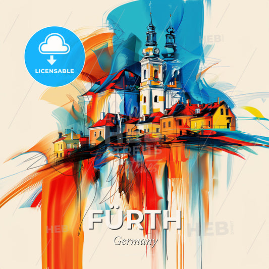 Vibrant Fürth, Germany - A Painting Of A Skyline With A Colorful Building - Square format print template