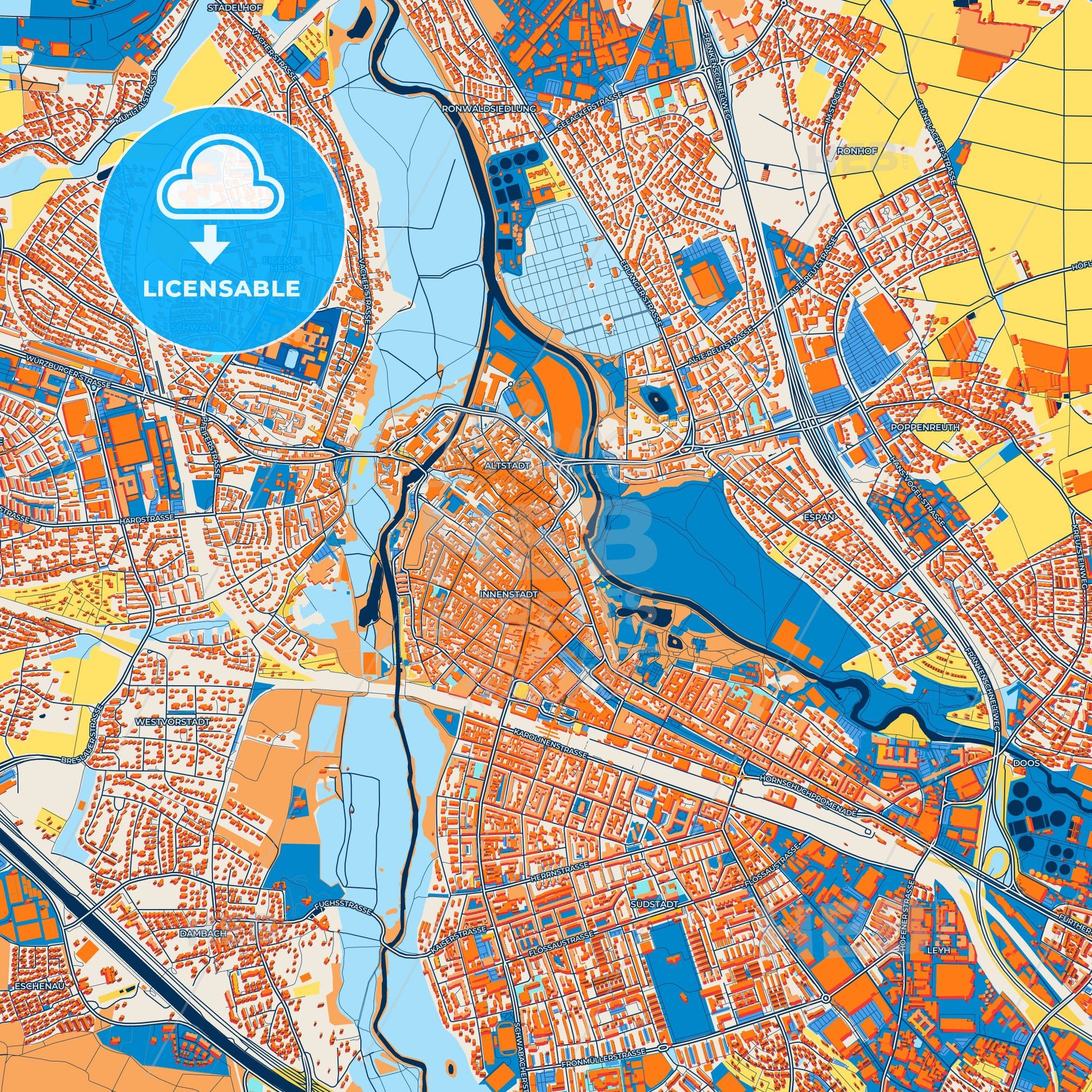 Colorful Furth Street Map with Labels and Buildings