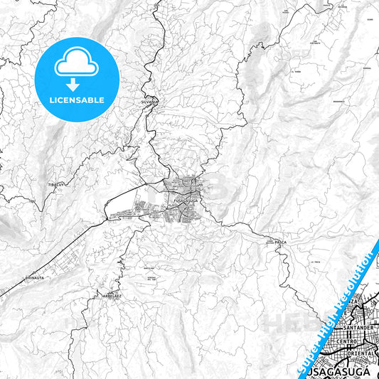 Fusagasuga, Colombia light map with streetnames, citynames and districts