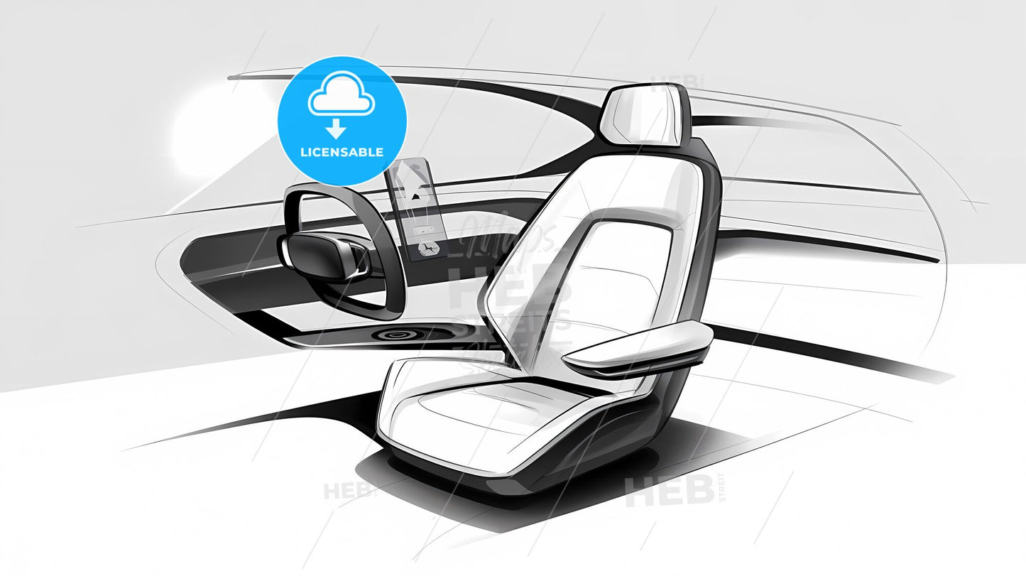 Futuristic Car Interior Concept: Ergonomic Seat & Sleek Steering Wheel Design