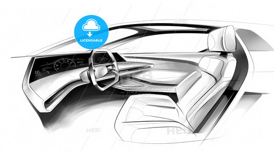 Futuristic Car Interior Concept: Striking Monochrome Design Sketch