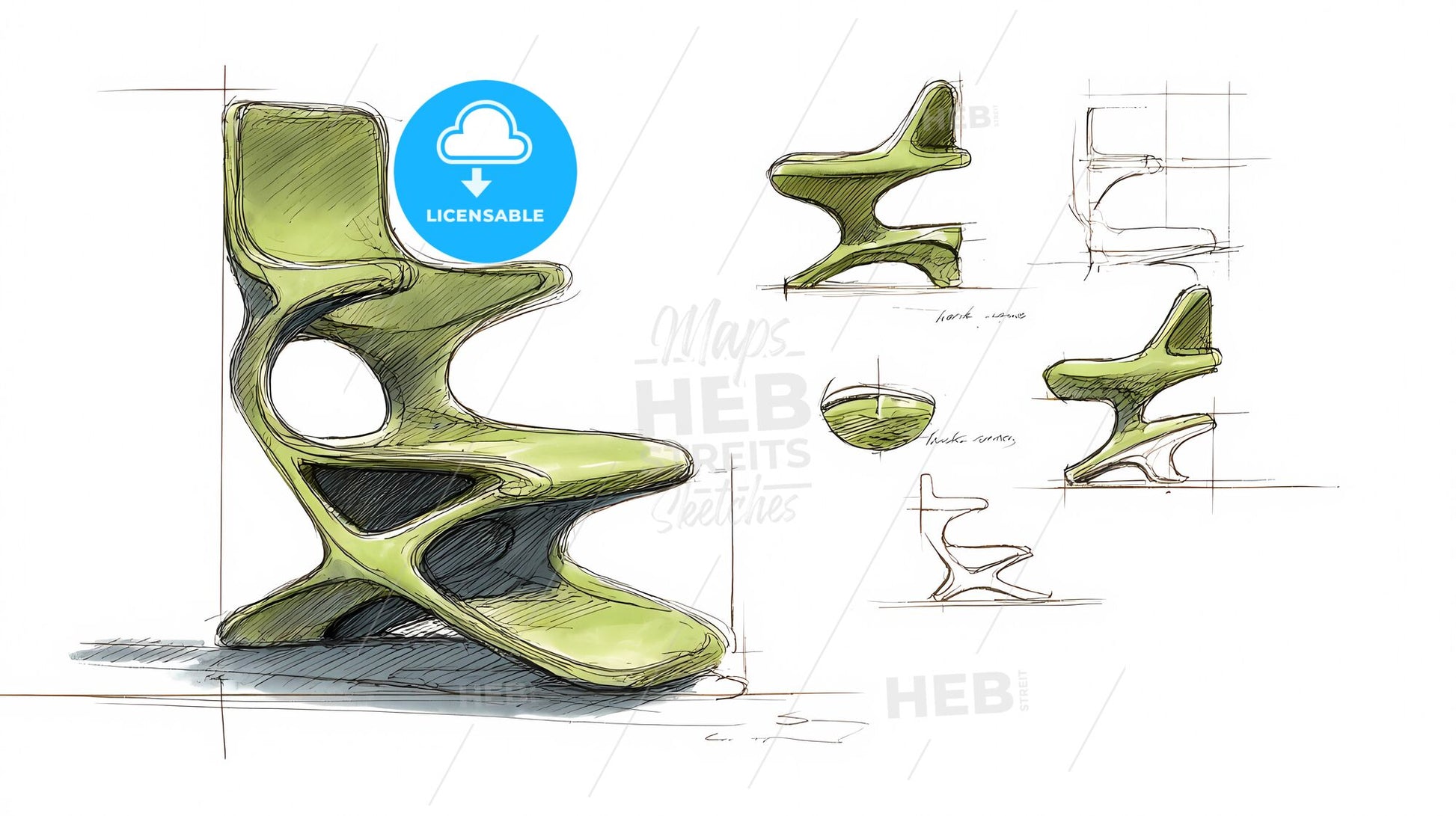 Futuristic Eco-Seat Design: Nature-Inspired Automotive Innovation Sketch