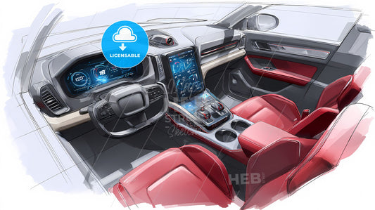 Futuristic Minimalist Car Interior Concept: Sporty Elegance in Red & Black