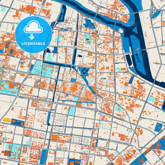 Colorful Fuyang Street Map with Labels and Buildings