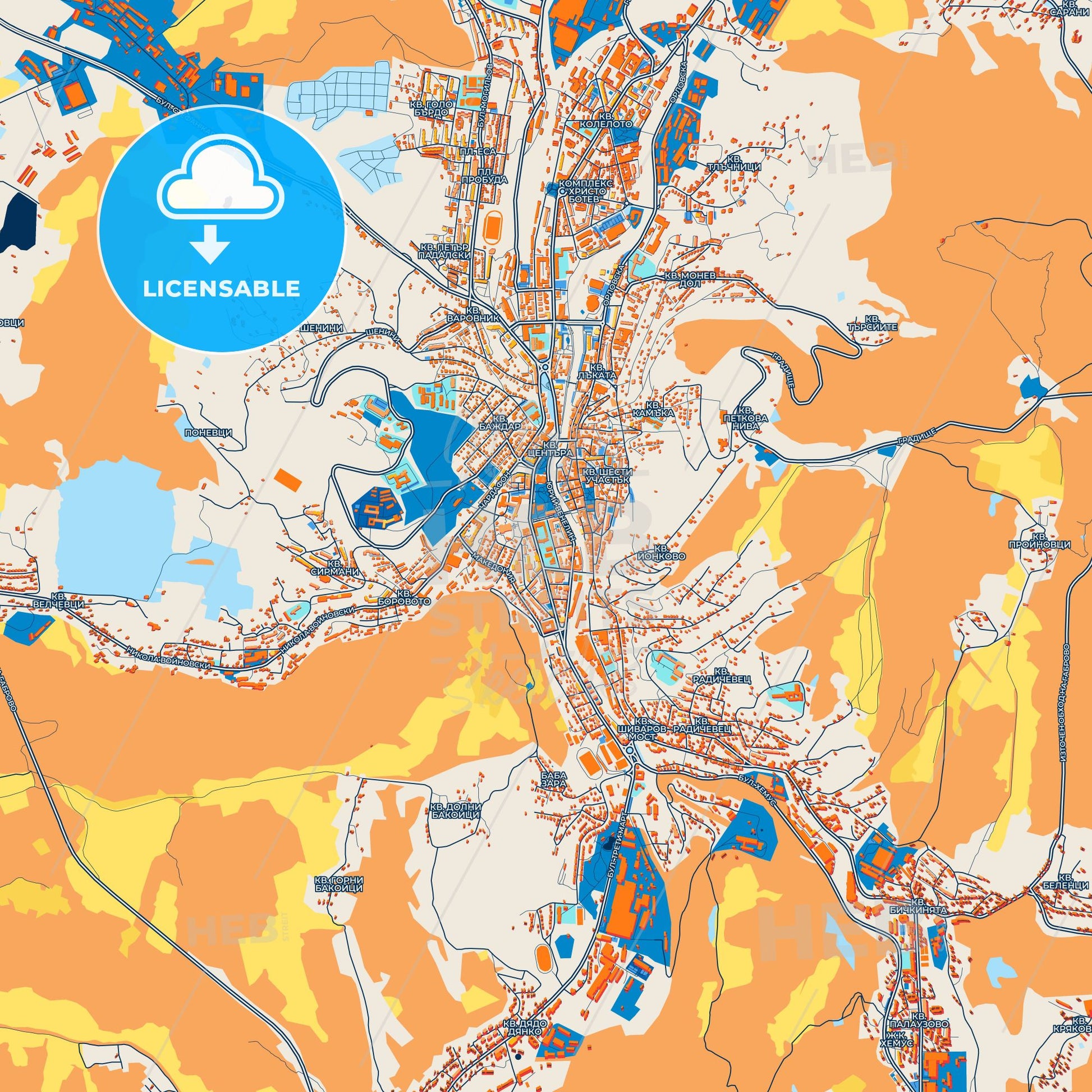 Colorful Gabrovo Street Map with Labels and Buildings